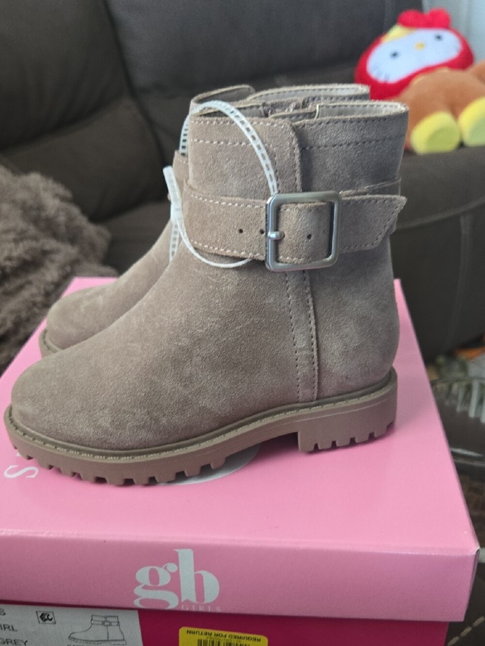 GB Girls Flint Grey Suede Lug Ankle Boots - Picture 2 of 8